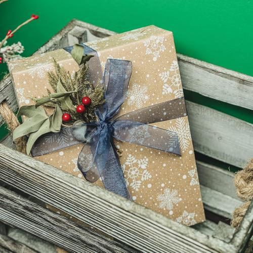 RUSPEPA Christmas Wrapping Paper, Kraft Paper - Reindeer, Stripe and Snowflakes in Blue Design - 4 Rolls - 30 inches x 10 feet per Roll