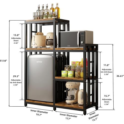 Kitchen Bakers Rack, 4-Tier 3-Tier Workstation Organizer Shelf, Free Standing Kitchen Utility Cart Storage Shelf Organizer Utility Microwave Stands Storage for Spice（Rustic Brown）
