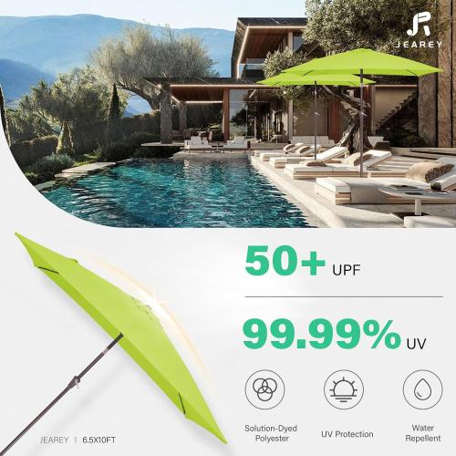 Size  6.5x10 ft Color Red Rectangular Patio Umbrellas Outdoor Market Umbrella with Push Button Tilt and Crank, Rectangle Table Umbrella 6 Sturdy Ribs UV Protection for Pool Garden Backyard Deck,