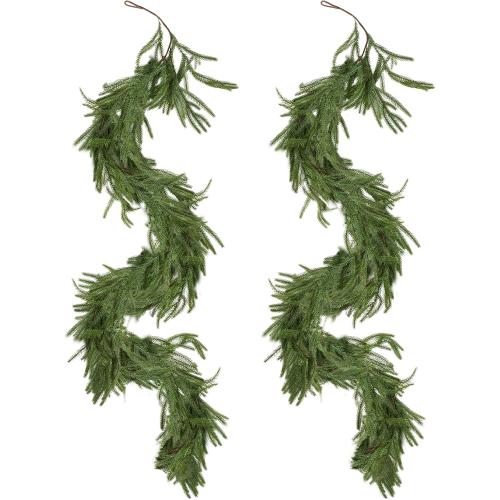 Norfolk Pine Garlands: 6ft Artificial Green Garland for Christmas Decorations - Realistic Greenery Garland for Mantel Fireplace Table Christmas Garland for Indoor Outdoor Holiday Xmas Decor (2Pcs)