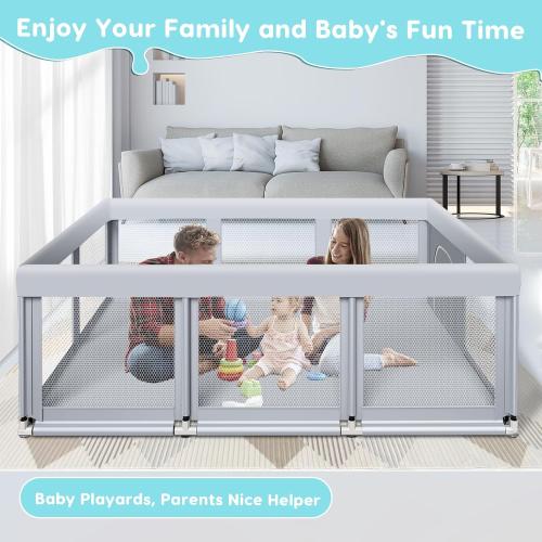 74 ×50 Large Baby Playpen, Baby Playard for Babies and Toddlers, Baby Fence Play Pens for Indoor & Outdoor, Sturdy Safety Play Yard with Soft Breathable Mesh, Anti-Fall, Grey