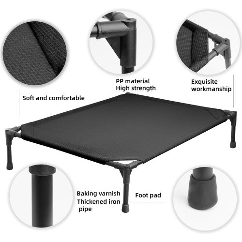 Soft Mesh Elevated Pet Bed for Large Medium Dogs Outdoor Resting Cot with Water-Resistant, Air-Permeable, Cooling and Anti-Skid Portable Dog Bed, Up to 60 lbs, 23.3“L x 17.6 W x 6.9 H, Black