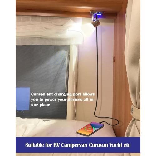 THALASSA 2 Pack RV Interior 12V Reading Light with USB Port and Inbuild Touch Dimmable Switch - Frosted Glass Shade Brushed Nickel, Surface Mount on Camper Van, Warm White, Small Base