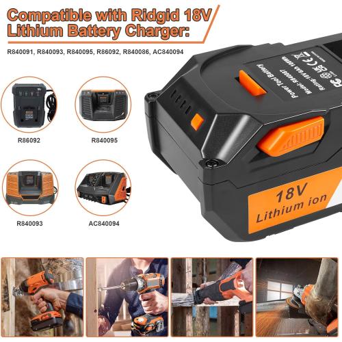 Fancy Buying 6.0Ah Replacement for Ridgid 18V Battery R840083 R840084 R840085 R840086 R840087 R840095 R86092 AC840087P 18V Cordless Drill Tools Battery