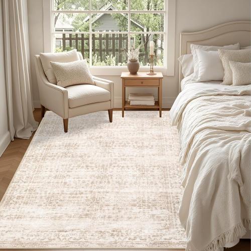 Area Rugs Living Room Rug: Washable Vintage Boho Rug No Slip Stain Resistant Soft Carpet Indoor Floor Floral Large Carpets for Bedroom Dining Room Farmhouse Nursery Hallway Home Office Beige