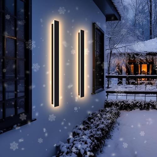 Outdoor Wall Light LED Long Wall Sconce 45.28in Ip65 Waterproof Black Modern Outdoor Lights 3000k 37W Metal Exterior Light Fixture for Porch Light Patio Door Yard Garden Villa Living Room