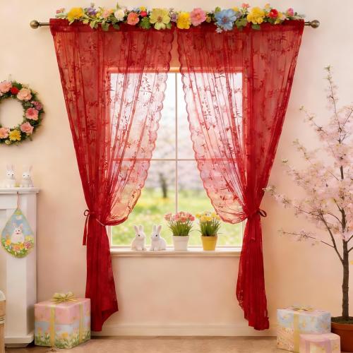 Christmas Lace Curtains 84 Inches Long for Living Room Red