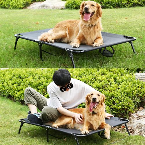Elevated Raised Dog Bed Cot with Breathable Mesh,Folding No Assembly, Indoor/Outdoor Travel Outside Cooling Camping Dog Beds Pet Hammock for Large Dogs, Black