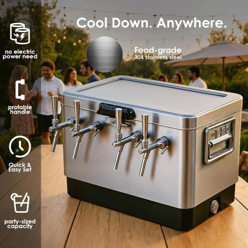 Stainless Steel Draft Beer Jockey Box Cooler with 4 Taps