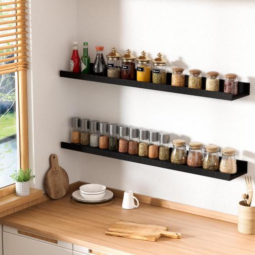 Floating Shelves for Wall, Wall Shelves for Decor Storage Set of 6, Wall Mounted Wood Shelf for Bedroom, Living Room, Bathroom, Kitchen, Picture Ledge Shelf, Black