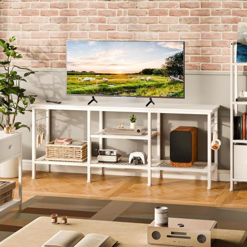 Furologee TV Stand for TVs up to 55 Inch, Entertainment Center with Open Storage Shelves, Media Console Table with Soundbar Shelf for Living Room, Bedroom, White