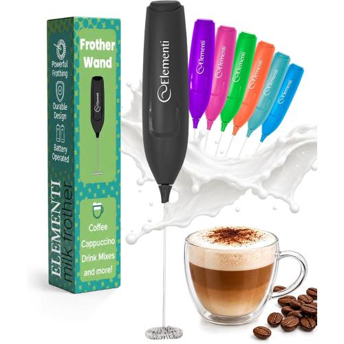 Elementi Frother Wand – Powerful Milk Frother & Coffee Stirrers Electric, Matcha Whisk for Dreamy Lattes, Powerful Coffee Mixer Wand & Blender Stirrer - Make Creamy Cappuccinos at Home (Black)