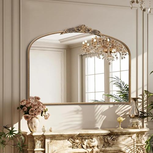 Micasso Large Vintage Gold Mirror: 48x33 Baroque Antique Wall Mirror | Traditional Ornate French Decorative Arched Mirror for Bedroom/Bathroom/Fireplace/Entryway/Hallway/Living Room/Dining Room
