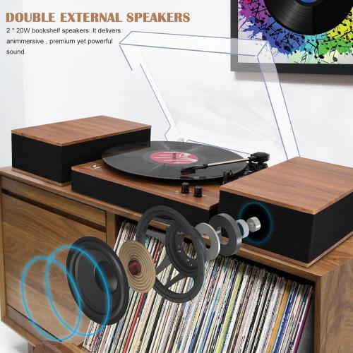 MPK Bluetooth Record Player,Turntable HiFi System with Bookshelf Speakers, 3-Speed Belt-Drive Vinyl Turntable for Vinyl Records with Wireless Playback and Auto-Stop,Yellow Wood