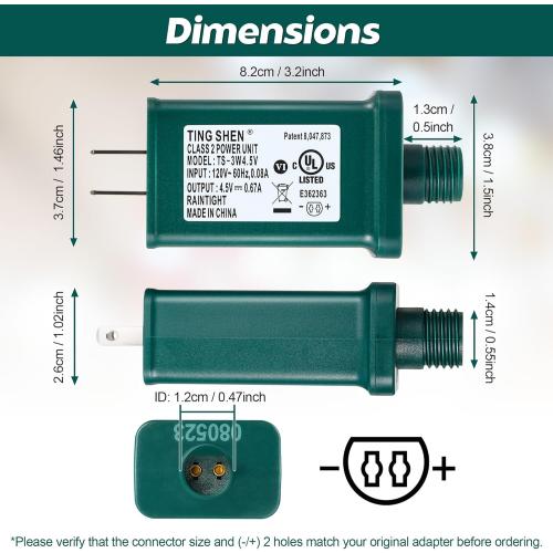 Enhon 4.5V 3W LED Power Supply, TS-3W4.5V UL Listed LED Transformer Replacement Class 2 Power Supply, Low Voltage Transformer US Plug Adapter for Christmas Tree Light and LED String Light, Green