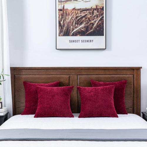 GAWAMAY Decorative Square Throw Pillow Covers 18x18 Inch Set of 4, Super Soft Chenille Pillows Cover Fall Pillowcase for Living Room Bedroom Sofa Couch Cushion Cover Burgundy Red 45x45cm