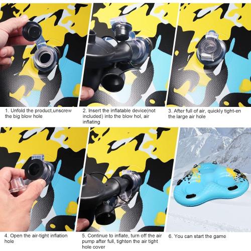 3-Seat Snow Tube Sled, 55 Inflatable Heavy Duty Snow Sled for Adults, Thickened Bottom Snow Tubes with 6 Reinforced Handles, Winter Outdoor Family Christmas for Sledding Gifts