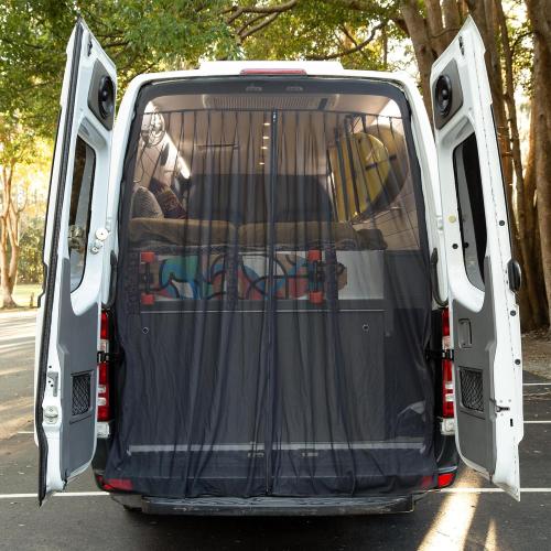Living in a Bubble Van Bug Screen for Mid & High Roof Mercedes Sprinter, Ford Transit & Other Campervans, Universal Size Rear Door Flyscreen Mosquito Net, Center Zipper Closure (Large)
