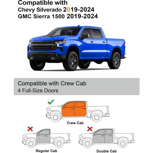 in-Channel Window Rain Guards Fit for Truck Chevy Silverado/GMC Sierra 1500 2019-2025 Crew Cab Extra Durable Window Deflectors Vent Visors Shades Exterior Car Accessories Visors Rain Guards