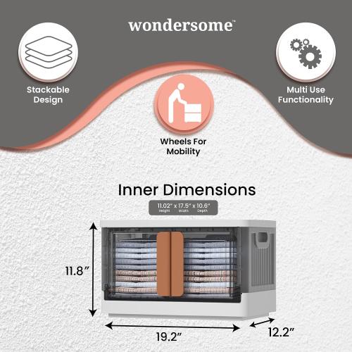 Wondersome Collapsible Storage Bins - 3-Pack of Large 8.5-Gallon/33.8-Quart Stackable Wheeled Clothing, Shoe, Bedroom, Office Organizer - Foldable Containers and Assembles in Second - US-Based Brand