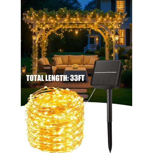 Minetom Solar String Lights for Outside, 33Ft 100 LED Outdoor Solar Fairy Lights, 8 Modes Balcony Lights for Tree Patio Christmas Party Wedding Decor (Warm White)