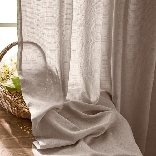 jinchan Linen Curtain 96 Inches Long for Sliding Glass Door, Extra Wide 100 Inch Farmhouse Semi Sheer Ceiling Curtain Living Room Light Filtering Grommet Farmhouse Rustic Taupe Drape, 100x96 1 Panel
