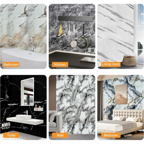 Color Grey marble Wall Panels Peel and Stick，Faux Stone Marble Tile， 10 Pieces 23.6 L x 11.8 W（278.48 sq in. Coverage） Heat-Resistant Backsplash Tile，Ideal for Kitchen Bathrooms Living Rooms Bedrooms.(10, DU008)