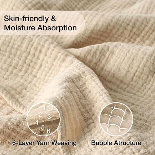 product is good -damage box -100% Cotton Blanket Large 106in.X94in ( 269 cmx239cm) .  Layers Muslin Blankets, Cooling and Soft Throw Blanket for Couch, Breathable Quilt Bedspread, Gauze Bedding for Adults, Oatmeal, Beige Linen