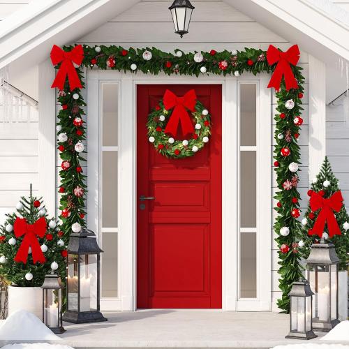 Aneco 6 Pieces Red Christmas Bows Holiday Christmas Wreaths Bows 12 x 9 Inches Xmas Red Velvet Decoration Bow for Xmas Party Decoration