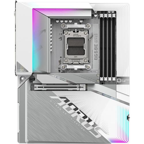 White GIGABYTE B650E AORUS Stealth ICE Motherboard - Supports AMD Ryzen 9000 CPUs- 12 2 2 Phases VRM- up to 8000MHz DDR5 (OC)- 1xPCIe 5.0 M2   3xPCIe 4.0 M.2- Wi-Fi 7-2.5GbE LAN- USB 3.2 Gen 2x2