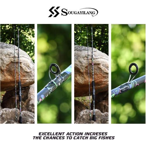 Sougayilang Fishing Rod, 2-Piece Graphite Composite Blank/Fiber Glass Spinning & Casting Rod with EVA Grip, Smooth Transition Fishing Pole