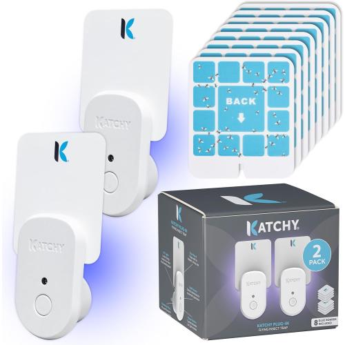 KATCHY Indoor Plug-in Insect Trap - Catcher & Killer for House Flies, Mosquitoes, Fruit Flies, Gnants, and Mosquitos - Chemical-Free, Eco-Friendly, Easy to Clean (2 Pack with 8 Glue Boards)
