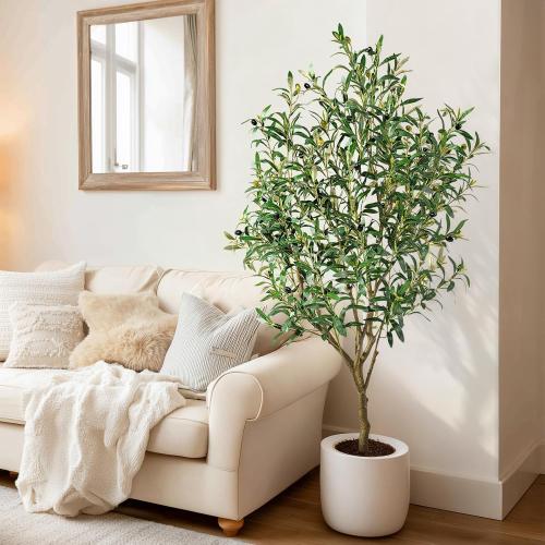 Tall Artificial Olive Tree Faux Trees Indoor Outdoor Realistic Floor Plant Large Fake Plants for House Modern Home Living Room Master Bedroom Office Front Porch Decor Outside Patio para decoracion