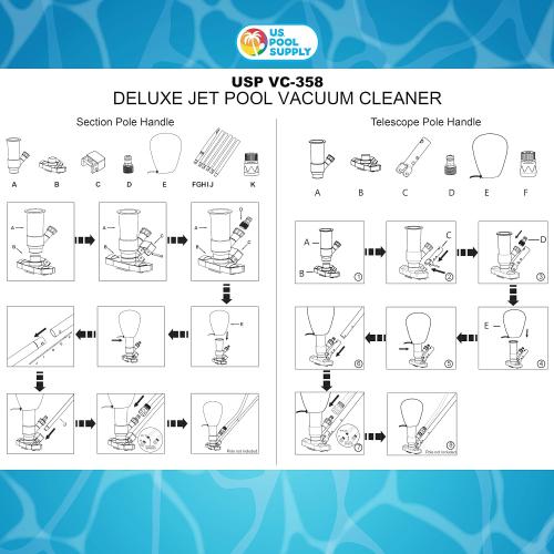 U.S. Pool Supply Above Ground Pool Vacuum Cleaner, Manual Pool Vacuum Cleaner, Spa Cleaner for Hot Tub, Ponds - 5 Section 4ft Pole, Mesh Leaf Bag, Telescopic Pole Attachment - Attaches to Garden Hose