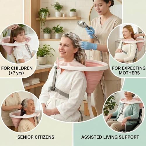 Portable Collapsible Shampoo Bowl Set: Collapsible Hair Washing Basin | Durable Adjustable Strap Hair Washing Station for Elderly, Disabled, Injured, Pregnant & Bedridden Patient Home Care