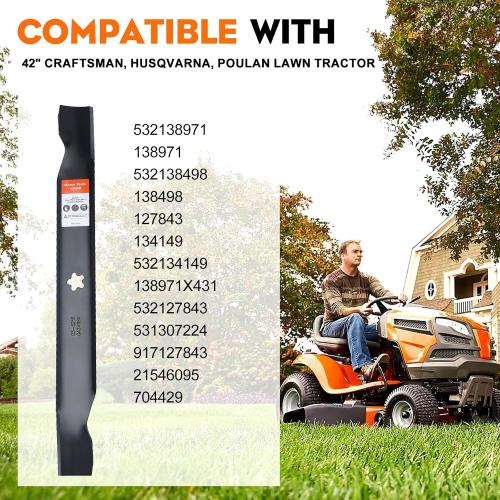 Hipa 2-Pack 138971 High Lift Mower Blades 5-Point Star Set for Craftsman LT1000 LT2000 42 inch Riding Mower, Husqvarna 42'' Deck Lawn Tractor Models Replace for 532138971 422719 42 Inch Blades