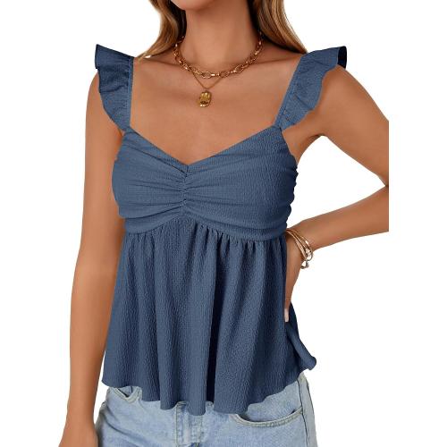 Midnight sky Women's Peplum Tops Summer Tank Camisole Tops Dressy Casual Ruffle Strap Sleeveless Babydoll Tank Top.  Size small