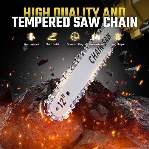 12 Electric Chainsaw Cordless with Extension Pole, 21V Battery Powered Brushless 12 Inch Cordless Pole Saw, 2 x 4.0Ah Batteries and Charger for Wood Cutting, Tree Trimming Branch Pruning