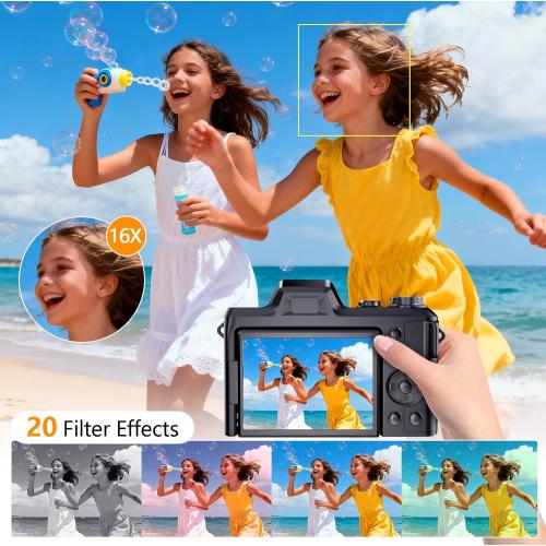 4K Digital Camera for Photography & Vlogging, 56MP Point and Shoot Digital Cameras with 180° Flip Screen, 16X Zoom Compact Travel Camera, Portable Cámara for Adults & Beginners with 32GB SD Card