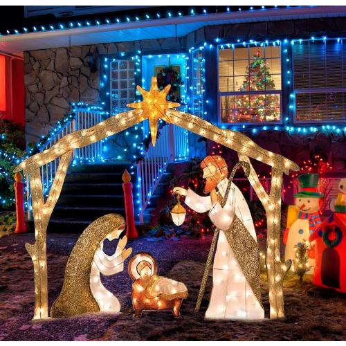 5FT Christmas Decorations Lighted Outdoor Nativity Scene Christmas Holy Family Nativity Scene Set with 175 Led Lights Ornament Xmas Decor Durable Waterproof for Yards & Lawns