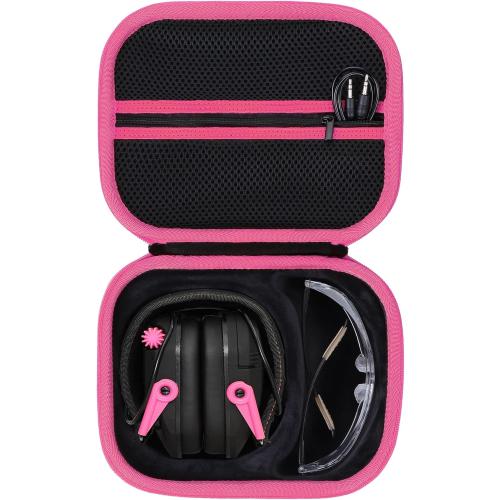 Lebakort Storage Case Compatible with Walkers Razor Slim/Howard Leight Honeywell Impact Sport/PROHEAR 066 030 Electronic Shooting Earmuffs Hearing Protection Muffs (Black   Pink Case)