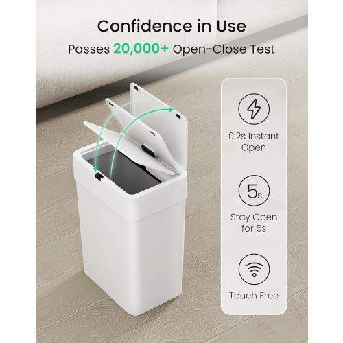 Cesun Bathroom Trash Can with Lid, 4 Gallon Motion Sensor Garbage Can Automatic Touchless Trash Cans, Slim Plastic Smart Waste Basket for Bedroom, Office, Living Room, White