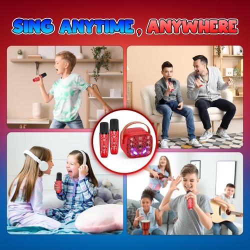 Mini Karaoke Machine Toys Gifts: Kids Toys Birthday Gifts for 4 5 6 7 8 9 Years Old Girl Boy LED Portable Bluetooth Speaker with 2 Wireless Microphone Girl Boy Kid Adult Gift Age 3-12