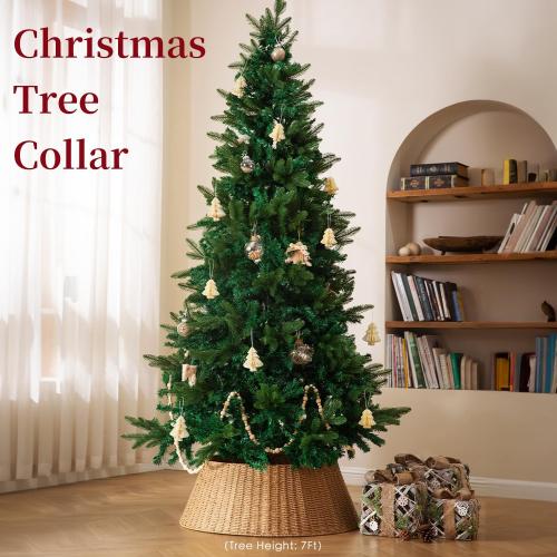 Rustic Farmhouse Christmas Tree Collar - 28Inch Woven Wicker Tree Base Stand Cover for Artificial Trees - Holiday Decoration Ring Skirt Basket for 6ft 7.5ft 9ft Tree, Natural & Stable(Natural)