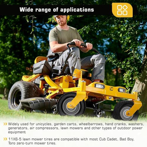 11x6.00-5 Flat Free Tire,2 Pack Tires for Zero Turn Mower With 3/4 & 5/8 & 1/2 Bearing,6-8 Centered Hub,11x6.00-5 Lawn Mower Tires with Bearing,Load 400lbs