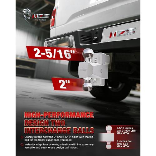 MZS Adjustable Trailer Hitch - Fits 3 Inch Receiver Hitch - 4-Inch Adjustable Drop Hitch - Heavy Duty Aluminum Tow Hitch for Truck(21,000 LBS GTW) Chrome