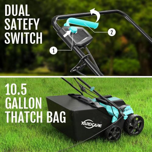 2-in-1 Scarifier and Dethatcher – Deep Soil Revitalization with High-Torque Motor, Adjustable Depth Control, Dual Safety Switch & Removable 10.5-Gallon Thatch Bag