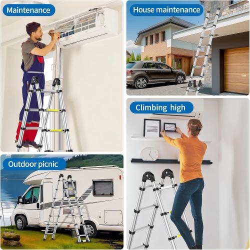 Telescoping Ladder,14.5 FT Extension Ladder, Heavy Duty 330lbs Max Capacity, Multi-Purpose Collapsible Ladder for RV or Outdoor Work