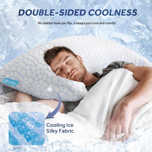 QUTOOL Cooling Side Sleeper Pillow for Neck and Shoulder Pain Relief, Adjustable Curved Shredded Memory Foam Bed Pillows for Sleeping, Queen 1 Pack with Additional Foam Fill Included (White)