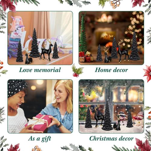 Pinkunn 5 Pcs Reindeer Christmas Decor and Trees Christmas Resin Sitting Standing Lucky Deer Reindeer Figurines for Tabletop Indoor Home Decorations Mantle Cabinet Desktop Office(Black)